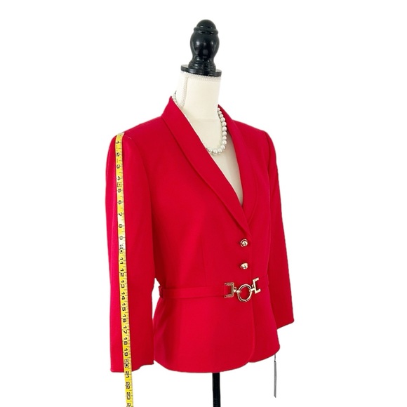 Tahari ASL Women’s Red Long Sleeve Belted Gold Hardware Skirt Suit Size 14 - Picture 3 of 14